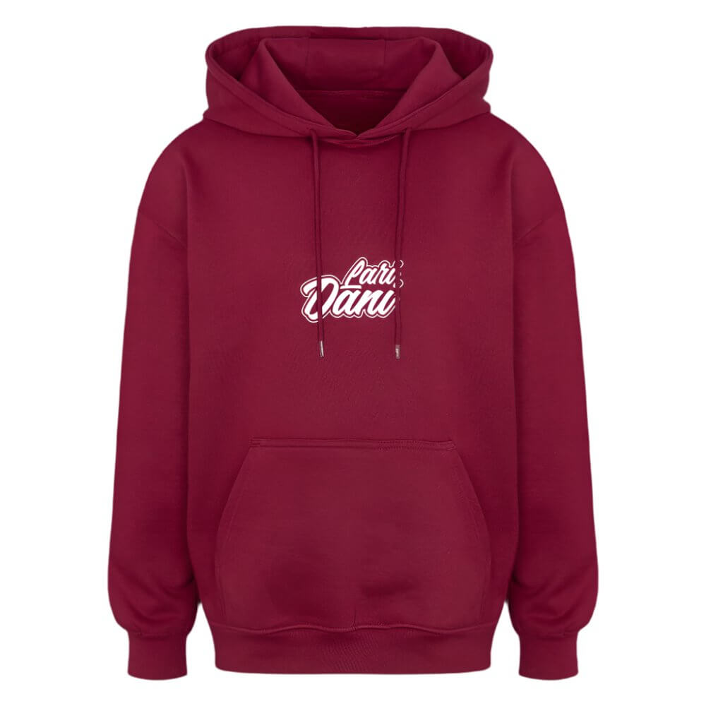 Bordeaux-roter Laridani Oversized Hoodie mit Logo-Aufdruck – stylischer und bequemer Kapuzenpullover für den lässigen Look.